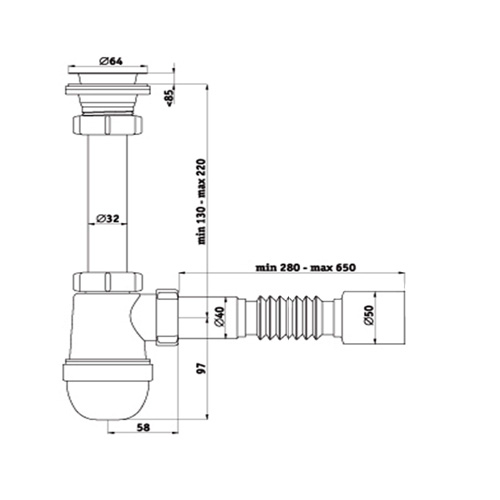 Сифон АНИ 1 1\4х40 с гибкой труб. 40х50 С 10 10